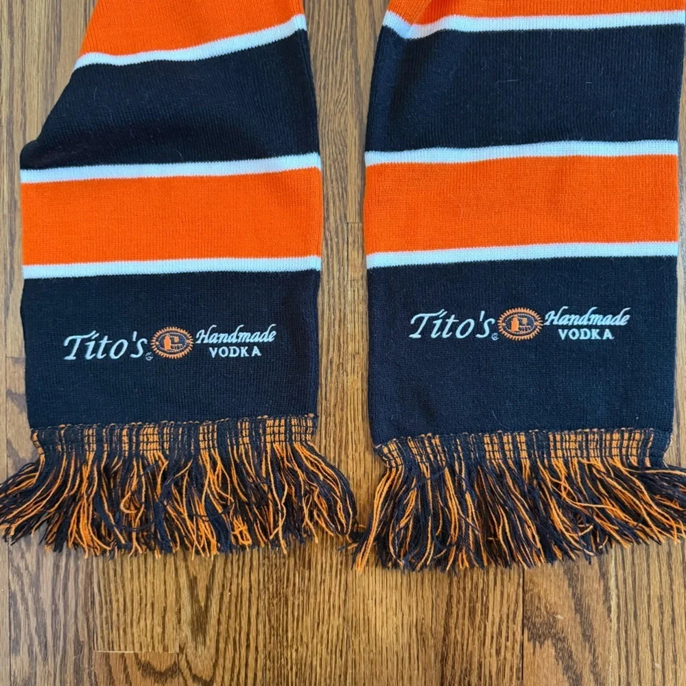 Tito's Handmade Vodka Black Orange Fringe Embroidered Scarf OS